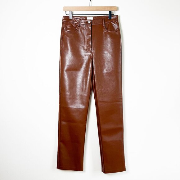 NWOT Aritzia WILFRED Melina Cognac Brown Vegan Leather Trousers Pants Size 6 - Picture 5 of 13